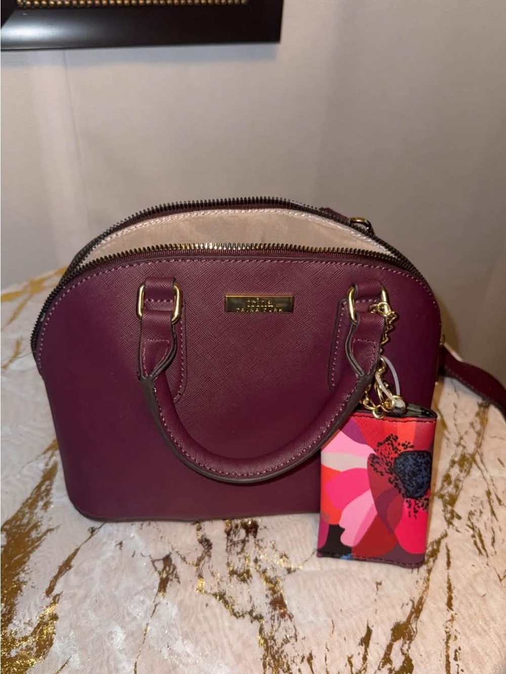 Trina Turk Plum Dome Satchel with Floral Card Case